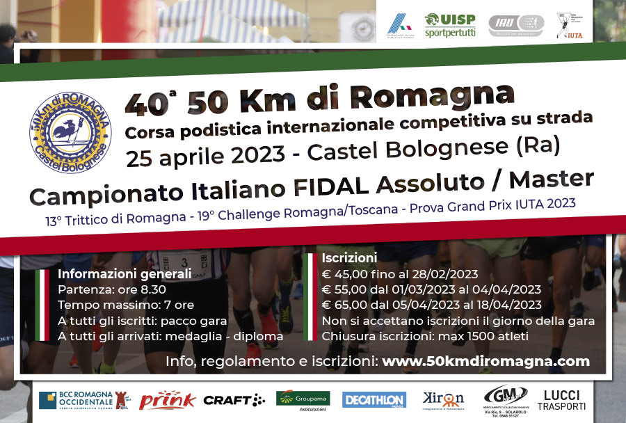 La 50 Km di Romagna 2023 è Campionato Italiano Assoluto e Master FIDAL
